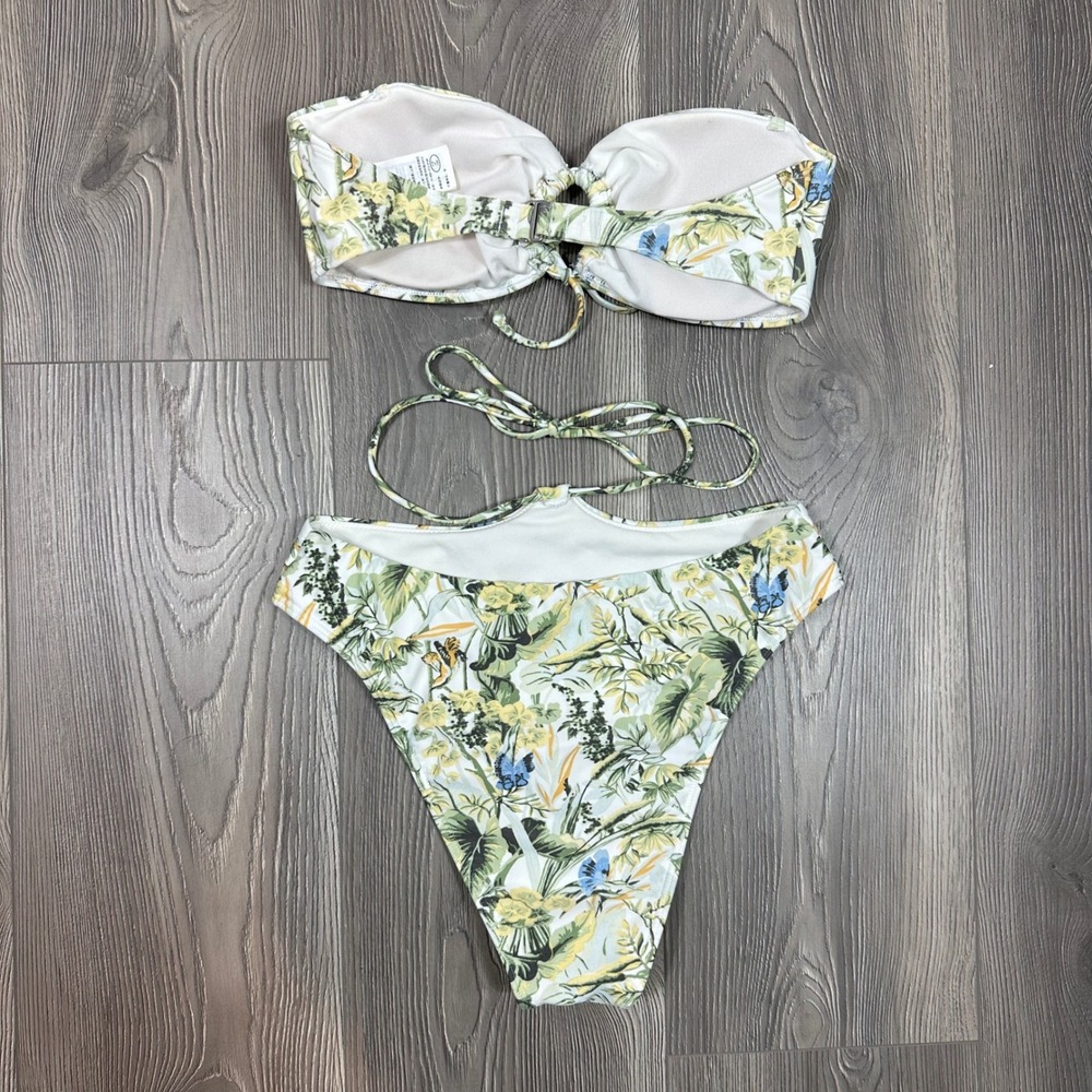 Abercrombie Muted Pastel Butterfly Forest Pattern Bikini - Keyhole & Wrap Detail - Picture 3 of 6